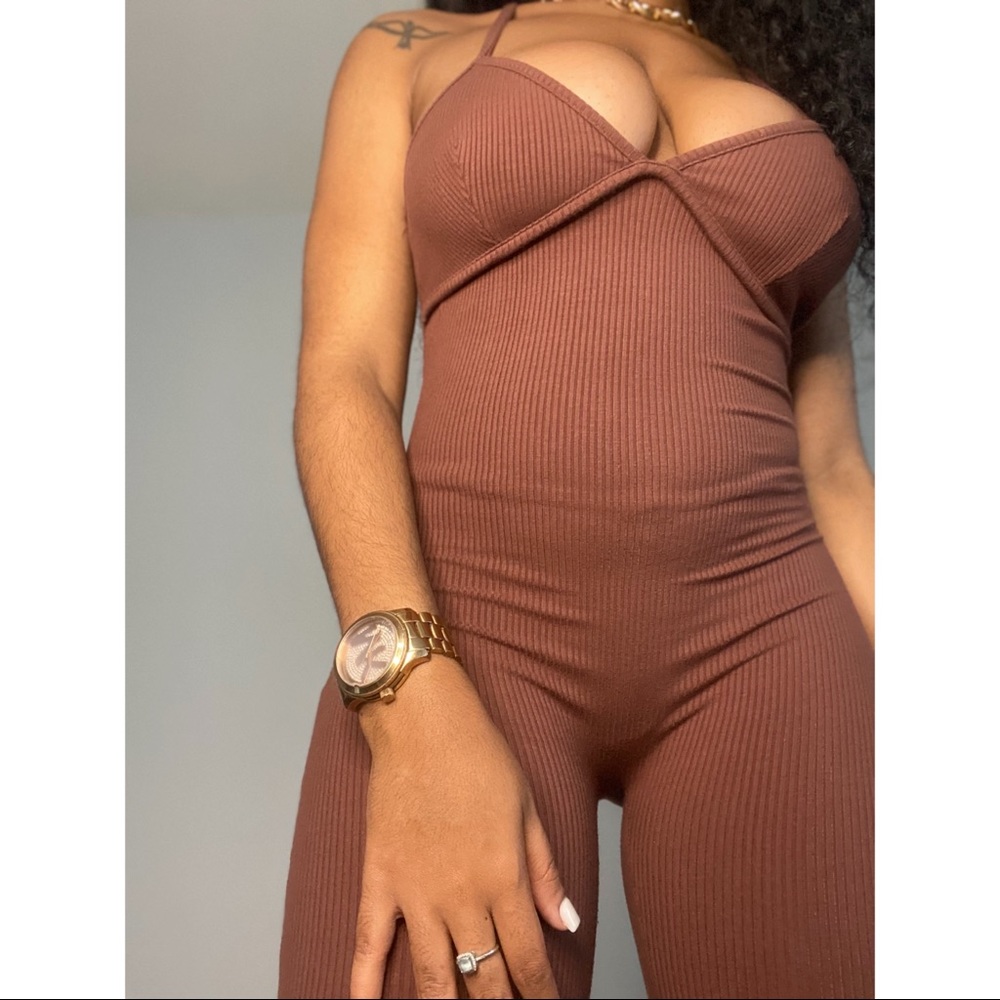 Brown ribbed jumpsuit